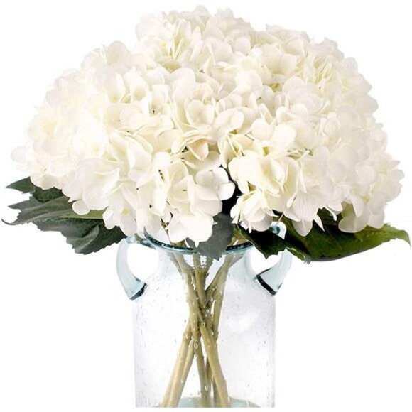 Artificial Silk Hydrangea Flowers Bouquets with Stems 3Pcs (White) - Picture 1 of 5